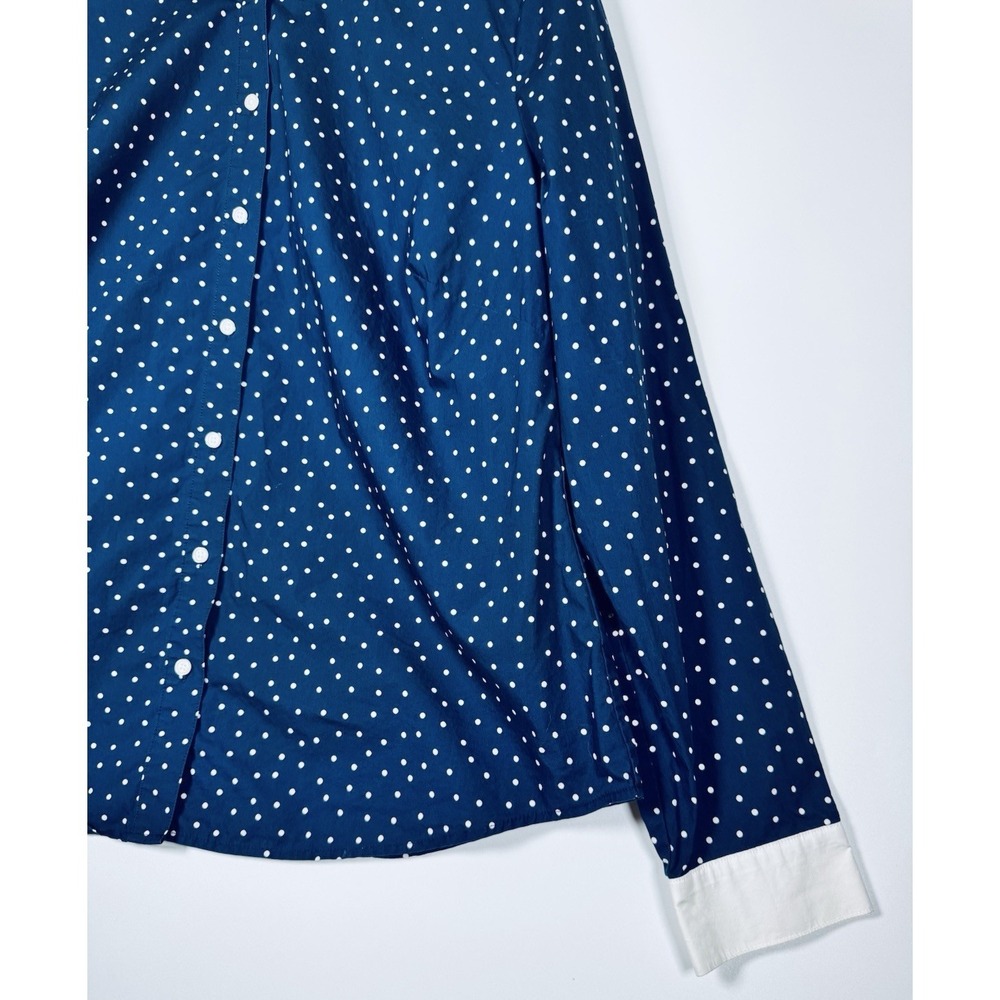 Boden Classic Shirt Women US 16 18R Blue White Polka Dot Cotton Button Up Preppy - Picture 4 of 11